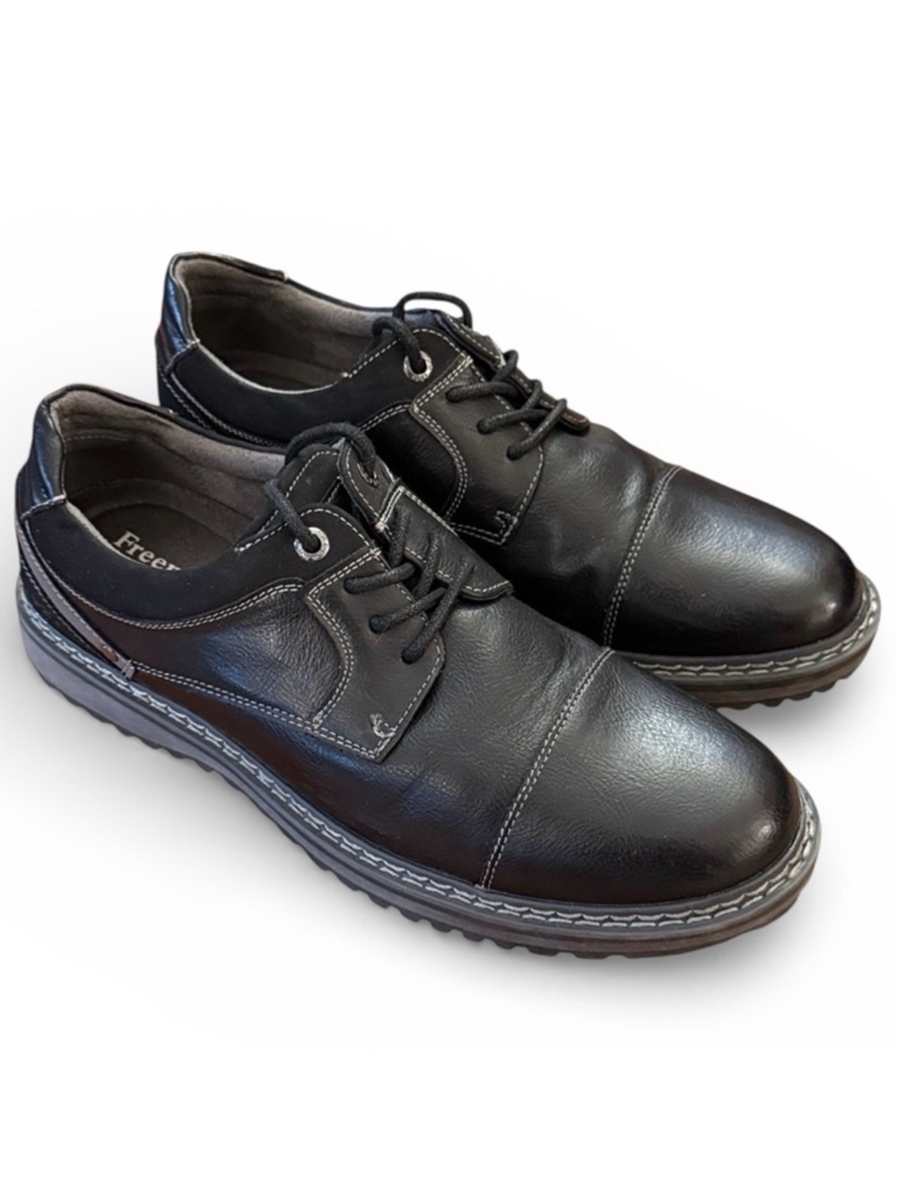 Freeman Jason Cap Toe Oxford Shoes Men’s 8 Black Memory Foam Lace Up Comfort